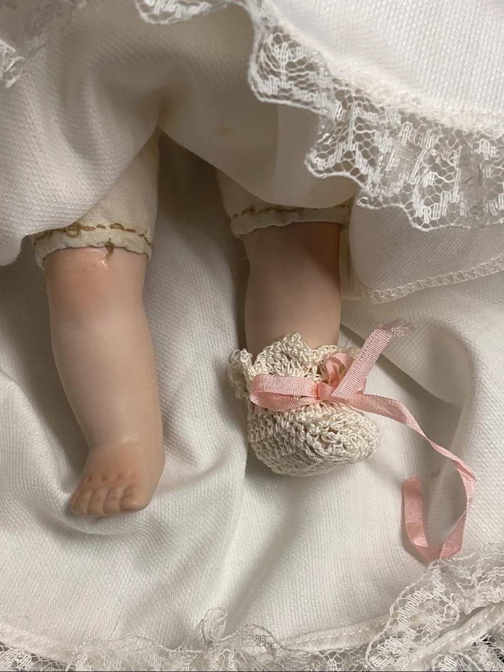 Classic Ivory Lace Baby Doll Gown with Bonnet
